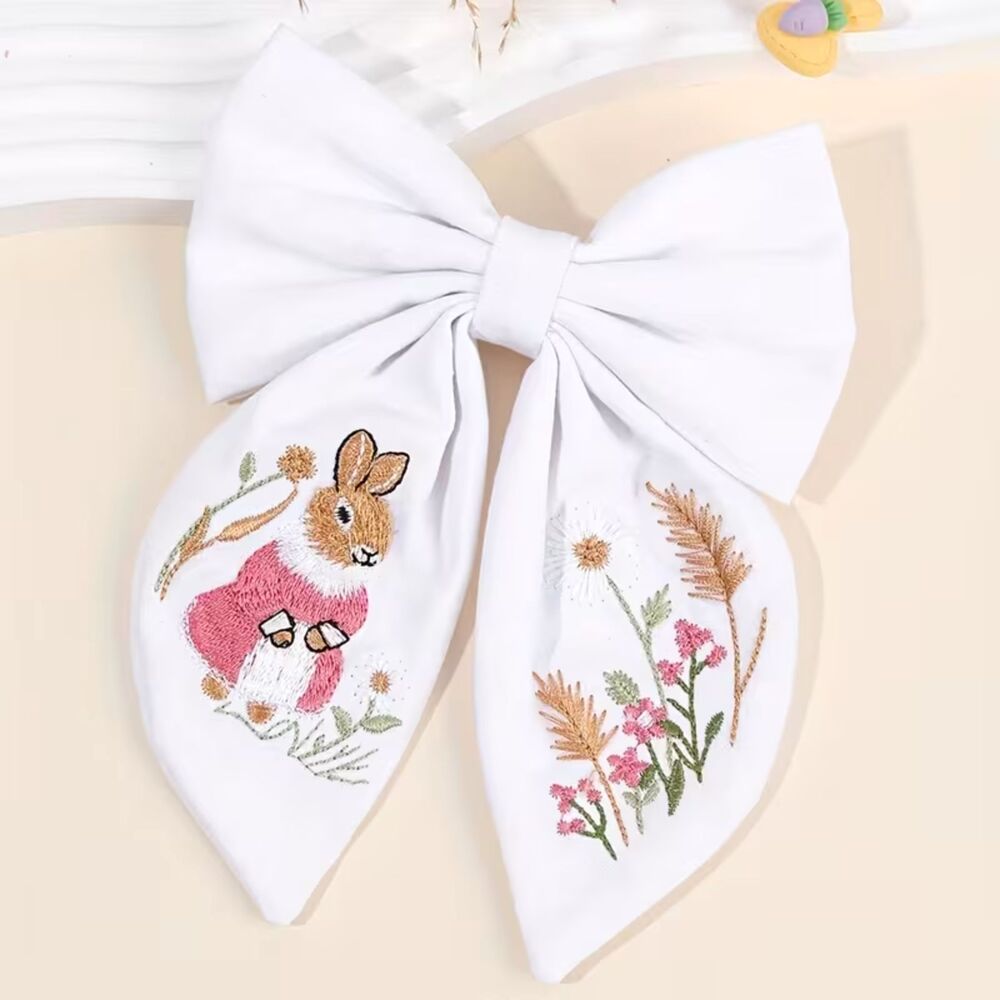 Embroidery Bunny Hair Bow Clip for Girls/Spring/Easter Rabbit Hair Accessories